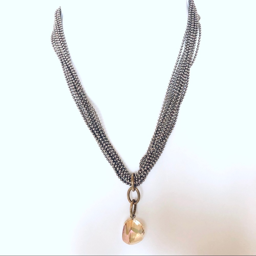 Sliver Beaded Necklace With Solid Stone Pendant - image 1